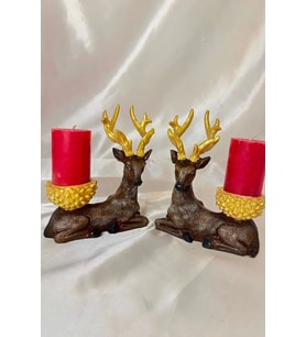 Mumluk Şamdan Yılbaşı Noel Yeni Yıl Geyik El İşi Hand Made 2 li (Çok Renkli)