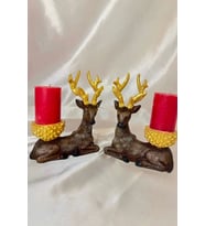 Mumluk Şamdan Yılbaşı Noel Yeni Yıl Geyik El İşi Hand Made 2 li (Çok Renkli)