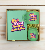 BK Gift Kişiye Özel İsimli DTF Best Friend Temalı Yeşil Defter & Kahve Fincanı & Mum Hediye Seti-3, Arkadaşa Hediye, Doğum Günü Hediyesi