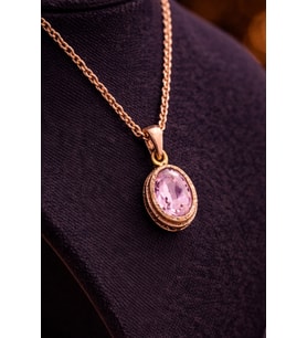 Kadın Bakır Kolye Doğal Açık Pembe Taşlı Minimal Model Kolye