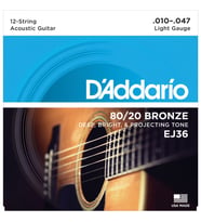 D’Addario EJ36 Akustik Gitar Tel Seti 12 Telli 10-47 80/20 Bronze Light