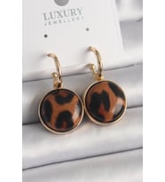 Pirinç Gold Renk Leopar Desenli Daire Model Kadın Küpe 5886