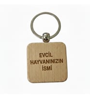 Kişiye Özel Kare Ahşap Anahtarlık – Evcil Hayvan İsmi Yazılı Lazer Gravür Anahtarlık – Patili Dostlara Özel Hediye
