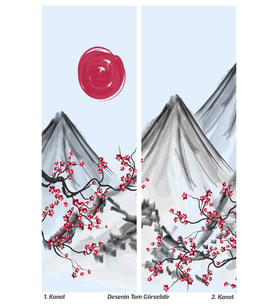 Blossom Japan 2 Desenli Süet Oturma Odası Salon Fon Perde Baskılı Ekstrafor Büzgü 2 Kanat PRD-1107