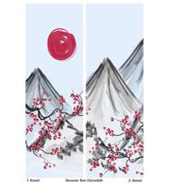 Blossom Japan 2 Desenli Süet Oturma Odası Salon Fon Perde Baskılı Ekstrafor Büzgü 2 Kanat PRD-1107