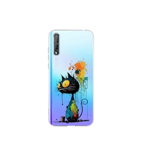 Huawei Y8P ile Uyumlu Splash Kedi Tasarımlı Şeffaf Silikon Kılıf