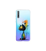 Huawei Y8P ile Uyumlu Splash Kedi Tasarımlı Şeffaf Silikon Kılıf
