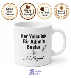Her Yolculuk Bir Adımla Başlar Yazılı Kupa Bardak Motivasyon Hediye