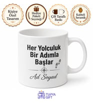 Her Yolculuk Bir Adımla Başlar Yazılı Kupa Bardak Motivasyon Hediye