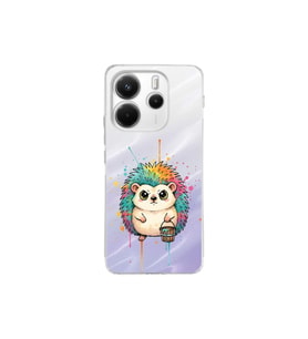 Redmi Note 14 5G ile Uyumlu Splash Kirpi Tasarımlı Şeffaf Silikon Kılıf