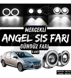 Ford Focus 3 2011-2014 Uyumlu Mercekli Angel Sis Farı Metal 76 mm Beyaz Halkalı Gündüz Farı 2 Adet