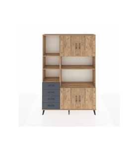 Arges Dolap 8 Raflı 4 Çekmeceli 4 Kapaklı 132x30x195 Çam-Çam/Antrasit