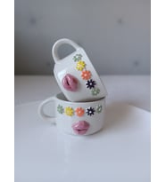 El Yapımı Seramik Doğum Günü Hediye Öpücük Çiçek Sevgi Mutluluk Çay Kahve Kupası Mug Kupa Bardak Kahve Fincanı