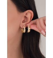 20 mm GÜMÜŞ Altın Kaplama BEYAZ ZİRKON TAŞLI YARIM HALKA KÜPE (Altın-Beyaz)