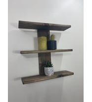 Doğal Ahşap Dekoratif Minimal Duvar Rafı,3 Katlı Vintage, Ceviz