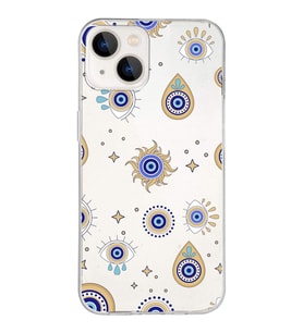 PrintiFy Apple  iPhone 13 ile Uyumlu 1mm Slim Fit Nazar Boncuğu 5 Baskılı Şeffaf  Kılıf