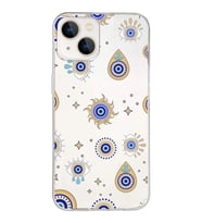 PrintiFy Apple  iPhone 13 ile Uyumlu 1mm Slim Fit Nazar Boncuğu 5 Baskılı Şeffaf  Kılıf