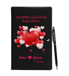 Sevgililer Gününe Özel Siyah Defter Kalem Seti 31