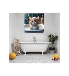 Tekli Kare Kanvas  Küvette Banyo Yapan Yavru Kedi Tasarımı