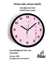 İsme Özel İ Harfli Pembe Çocuk Odası Duvar Saati Orta Boy 30 cm Siyah Camlı Sessiz