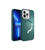 Apple iPhone 12 Pro Max Uyumlu Kılıf M-safe Wireless Şarj Özellikli Zore Stil Kapak (Koyu Yeşil)