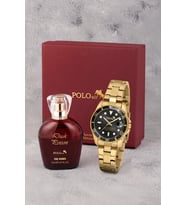 Polo Air Mercek Takvimli Kadın Kol Saati Ve 55 ml Parfüm Bordo Kutsunda Set Gold Siyah Renk ST-2188S1
