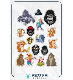 Goril Sticker Set-1 17 Parça Telefon, Tablet, Defter, Laptop Sticker