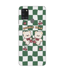 Samsung Galaxy A21S Uyumlu Double Bear Tasarımlı Şeffaf Telefon Kılıfı