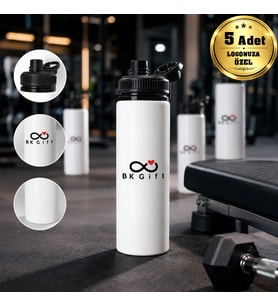Logonuza Özel 5 Adet Askılı Alüminyum Su Matarası - 800 ml Kurumsal Matara