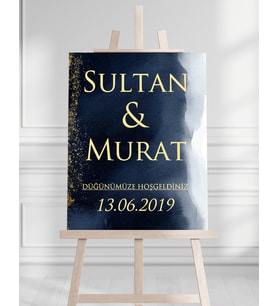 Söz Nişan Düğün İçin 50x70 Karşılama Panosu - Mavi Gökyüzü Desenli