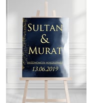 Söz Nişan Düğün İçin 50x70 Karşılama Panosu - Mavi Gökyüzü Desenli