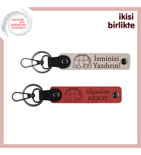 İki Gezgin Ruh İçin Hazırlanmış Set, Karavan Temalı Anahtarlık x2’li, Özel Hediye, Pudra-Nar Çiçeği