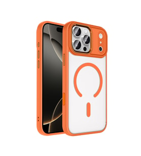 iPhone 17 Pro Max Kılıf Magsafe Kamera Çevresi Metal Kirlenmeye Dayanıklı Premium Kapak (Turuncu)