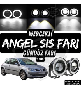 Renault Megane 2 2003-2008 Uyumlu Mercekli Angel Sis Farı Metal 76 mm Beyaz Halkalı Gündüz Farı 2 Ad