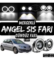 Renault Megane 2 2003-2008 Uyumlu Mercekli Angel Sis Farı Metal 76 mm Beyaz Halkalı Gündüz Farı 2 Ad