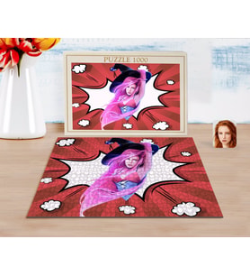 BK Gift Kişiye Özel Kadın Cadı Karikatürlü 1000 Parça Profesyonel Puzzle-4