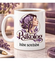 Psikolog Kupa Bardak Kadın Profili ve Mor Çiçek Desenli