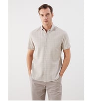 LCWAIKIKI Classic Bej Regular Fit Kısa Kollu Ekose Poplin Erkek Gömlek