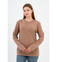 BİSİKLET YAKA BASİC LİKRALI SWEATSHIRT (WK25512-WN) (KAHVE)