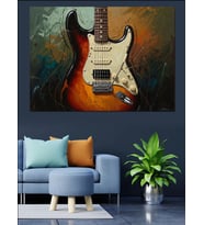 Klasik Elektro Gitar Yakın Çekim Dekoratif Kanvas - Mdf Ahşap Tablo