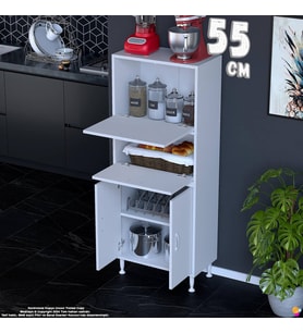 Eliusta Vento 55 cm Çok Amaçlı Mutfak Kiler Dolabı Üst Kapaklı Banyo Ayakkabılık Boy Mutfak Dolabı 55x150x32