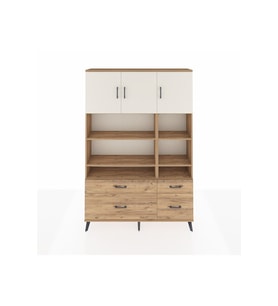 Arges Dolap 10 Raflı 4 Çekmeceli 3 Kapaklı 132x30x195 Çam-Aytaşı/Çam