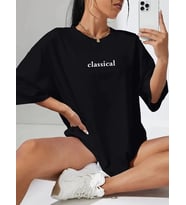 Kadın T-shirt Penye Compack Classical Baskılı Kısa kol Tişört - Siyah