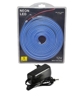 5 Metre 12 Volt 6x12 mm Esnek Mavi Neon Led 3A Plastik Adaptör Set