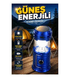 Şarj Edilebilir Güneş Enerjili Kızaklı Kamp Feneri USB Çıkışlı Katlanabilir Model