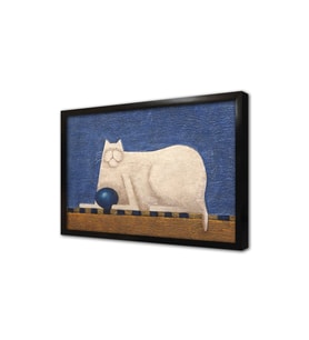 Beyaz Kedi Çerçeveli Mdf Tablo