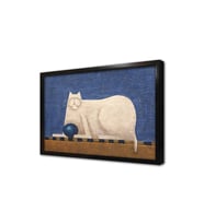 Beyaz Kedi Çerçeveli Mdf Tablo