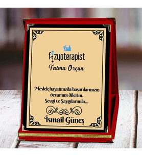 Fizyoterapist Baskılı Plaket (3. Tasarım)  Kişiye Özel (Kırmızı)