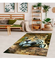 Leopar Desenli Dijital Baskılı Kaymaz Taban Yıkanabilir Modern Salon Halısı (Kahverengi)