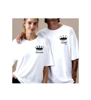 Unisex Kadın Erkek King&Queen Baskılı Sevgili Çift Kombini Tasarım Oversize T-shirt 2'li Set (Beyaz)